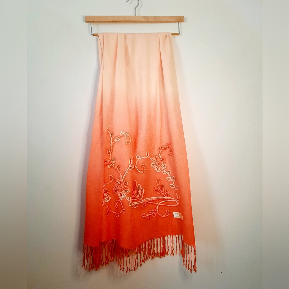 Pashmina Cashmere Scarf ๐ Peach-Orange Ombre - Picture 7 of 15
